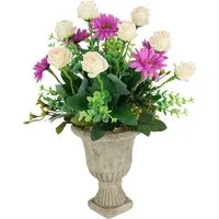 Kunstblume Wildrosen im Pokal 37cm Deko Rosen Kunstrosen Kunstpflanze Rose, I.GE.A., Höhe 37 cm, Blume Blumendeko Grabschmuck Künstlich Hochzeitsdeko Deko Seidenblumen