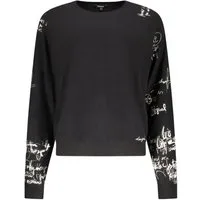 Desigual Strickpullover Stylischer Damenpullover in Schwarz mit Print und Stickerei