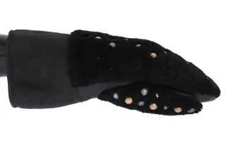 Dolce & Gabbana schwarze Leder-Schafsleder-Nietenhandschuhe