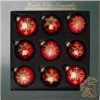 Krebs Glas Lauscha Weihnachtsbaumkugel Schneeflocke, Weihnachtsdeko rot, Christbaumschmuck (9 St), hochwertige Christbaumkugeln aus Glas, mundgeblasen, rot