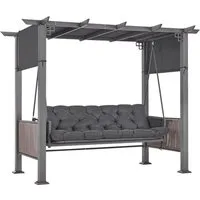 MCombo Hollywoodschaukel M MCombo Pergola Hollywoodschaukel mit Liegefunktion 4067, 3-Sitzer, Gartenpavillon, mit Ausziehbarem Sonnendach, Extradickem Sitzkissen