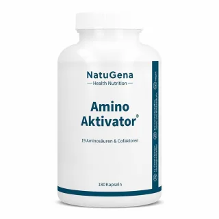 NatuGena AminoAktivator | 180 Kapseln | 19 Aminosäuren | mit Co-Faktoren Vitamin B6, B9 & B12 | vegan