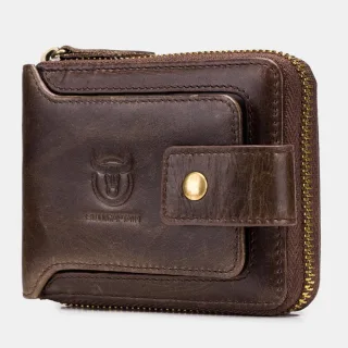BULLCAPTAIN Genuine Leather Mens Wallet RFID Blocking Purse Multifunction Mini Coin Bag Card Holder Stylish Compact Mone