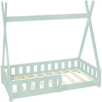 ML-DESIGN Spielbett Hausbett Tipi Zeltbett inkl. Lattenrost Bodenbett Kinder Himmelbett, Abenteuerbett mit Rausfallschutz Zelt Bett Kiefer Mint Kinderhaus