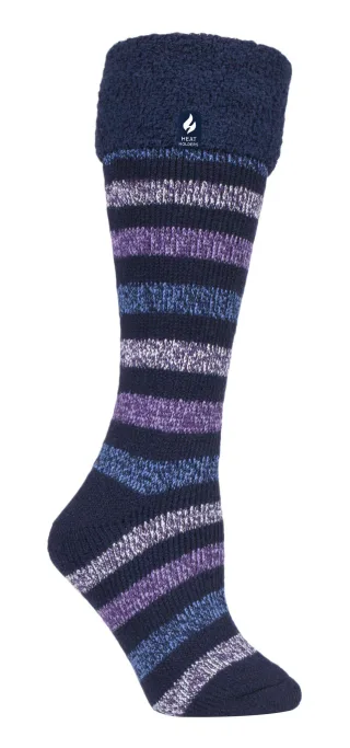 Heat Holders - Damen / Herren Extra lange gestreifte Gummistiefelsocken | Thermosocken mit Bündchen - Navy Stripe