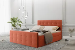 Boxspringbett Schlafzimmerbett MAURO 200x220cm Stoff Soro Orange inkl.Bettkasten