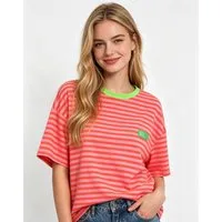 MIRROSI Sweatshirt Damen Kurzarm T Shirt Oversize Neonfarben Streifenmuster Ringelshirt, One Size Passform (ca. Gr. 34–40), Made in Italy