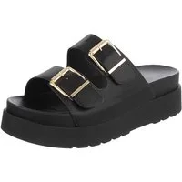 Ital-Design Damen Plateau-Pantoletten mit Doppelriemen & Schnalle Plateausandaletten (91971057) Keilabsatz/Wedge Keilsandaletten in Schwarz