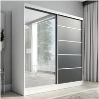A&J MöbelLand GmbH Schiebetürenschrank NERO 200 cm mit Spiegel drei Schubladen (TOP ANGEBOT! Geräumiger Schrank mit einer Breite von 200 cm und Spiegel, ideal zur Aufbewahrung von Kleidung und Accessoires. 3 Schubladenund viel Stauraum. TOP PRODUKT! 