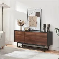 en.casa Sideboard, »Boxholm« mit 3 Türen 120 x 30 x 55 cm Schwarz/Walnussoptik