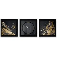 Kreative Feder Wanduhr Gold & Black (ohne Ticken, Funk- oder Quarzuhrwerk, elegant, außergewöhnlich, modern)