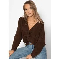 SASSYCLASSY Strickpullover Strickpullover mit Knotendetail für Damen Wendbarer Pullover mit Raglanärmel Offwhite Braun
