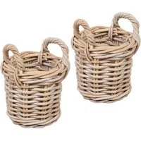 LebensWohnArt Dekokorb 2er Set Natur-Rattankorb BAKUL rund Grey ca. 20cm