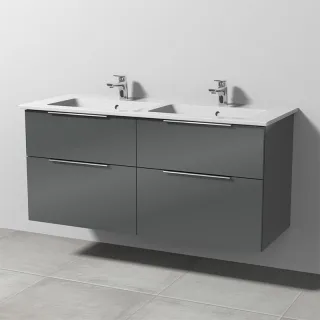 Sanipa 3way Keramik-Set Venticello Keramik-Doppelwaschtisch und Unterbau mit 4 Auszügen, Anthrazit-G UF32879