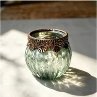 Super Solu Teelichthalter Kerzenhalter Windlicht Orientalisch Vintage /Glas für Deko & Kerzen (Set, 3 St., 3er), Grün, aus Metall und Glas, 6,6 × 6,6 × 5,5 cm