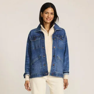 Trucker-Jeansjacke, oversized für Damen, Damen, size: regular, Blau, Baumwoll-Mischung/Polyester-Mischung, by Lands' End
