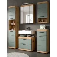 Inn.Furn Badmöbel-Set Shawn, (Badezimmer in Salbei grün und Artisan Eiche, Komplett-Set 5-teilig, 164 x 191 cm), mit extra viel Stauraum