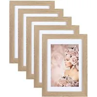 IDEAL TREND Bilderrahmen 5er Pack Holz Bilderrahmen Foto Plexi Rahmen Acryl Collage Wanddeko Po, für 5 Bilder (5 St), Natürliche Holzmaserung sichtbar, leichte Farbabweichungen möglich
