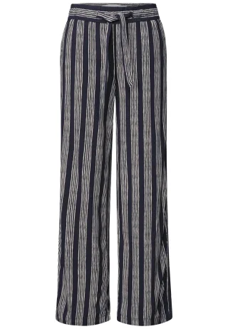Street One - Mid Waist Wide Leg Hose mit Streifen darkest blue - Gr. - 30