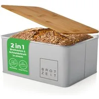 Lumaland Brotkasten Cuisine Brotkasten, Bambus/Holz, Brotdose aus Metall mit Bambus Deckel