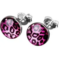 viva-adorno Paar Ohrstecker Damen Ohrringe rund Edelstahl Schwarz Leoprint Leopard, Leopardenmuster