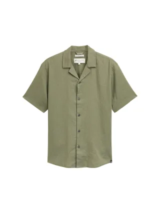 Denim Tom Tailor - Relaxed Fit Kurzarmhemd mit Leinenanteil tree moss green - Gr. - L