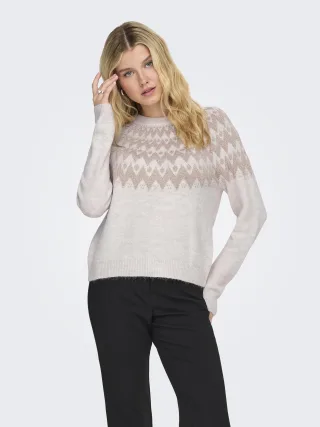 ONLY - ONLFRY LS JQ GLITTER O-NECK CC KNT Pumice Stone - Gr. - L