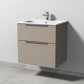 Sanipa 3way Waschtischunterbau zu Geberit Renova Plan Slim Waschtisch mit 2 Auszügen, Sandgrau-Matt UF68667