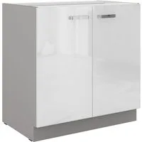 Küchen-Preisbombe Unterschrank 80 cm Küche Bianca Weiß Hochglanz + Grau Küchenzeile Küchenblock