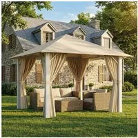GUNJI Pavillon Großes 3*3m/3*4m wasserdichtes Gartenzelt Patio Gazebo Partyzelt, (Dickes Aluminiummaterial Rostfrei UV-beständig Kann 4-10 Personen beherbergen), Gartenpavillon mit Seitenteilen, für Garten, Terrasse, Pool
