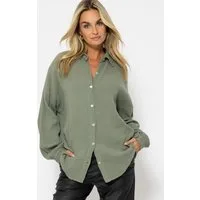 SASSYCLASSY Langarmbluse Oversize Musselin Bluse Damen kurz Langarm Elegant Hemdbluse lang aus Baumwolle mit V-Ausschnitt, One Size (Gr. 36-48)