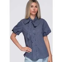 OMBRE Hemdbluse Damen Hemdbluse mit Stehkragen und lockerer Passform Navy M/L (kein Set, 1-tlg)