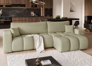 Ecksofa Schlafsofa Sofa ANABEL MAX in Stoff Centaur Mintgrün Ottomane Rechts