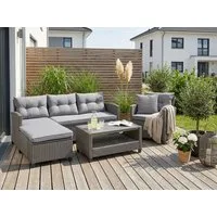 KONIFERA Gartenlounge-Set Cordoba, (Set, 11-tlg., 2x Bank, 1x Sessel, 1x Tisch 90x55x43cm, inkl. Auflagen), Polyratten, Stahl, Tischplatte aus Nonwood, geeignet für 4 Personen