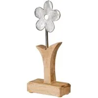 Levandeo® Dekoobjekt, Aufsteller Blume H24cm Mango Metall Holz Braun Silber Tischdeko