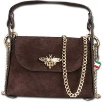 FLORENCE Umhängetasche Florence Biene Damen Handtasche (Umhängetasche, Umhängetasche), Damen Tasche Echtes Wildleder dunkelbraun, Made-In Italy