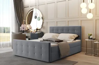 Boxspringbett Schlafzimmerbett CARLOS 200x220cm Stoff Soro Grau inkl.Bettkasten