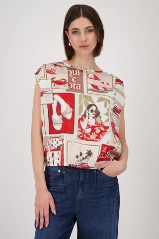 monari - Blusenshirt mit Polaroid-Print red gemustert - Gr. - 42