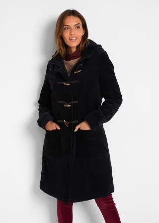 bonprix Gefütterter Cord-Dufflecoat, schwarz, Gr.56, Gefütterter Cord-Dufflecoat mit Kapuze und Knebelknöpfen, aus Cord
