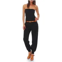 malito more than fashion Jumpsuit malito Damen Einteiler in Uni Farben, Overall mit Gürtel, langer figurbetonter trägerloser Overall Einteiler