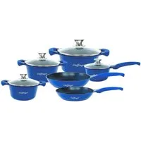 Cheffinger Topf-Set Kochtopf Kasserolle Bratpfannen Set 10-tlg blau Glasdeckel Cheffinger, Material: Aluminium, Stahl, Glas