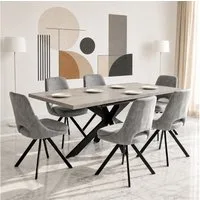 Jiexi Esstisch Tisch-und Stuhlset, Ausziehbarer Esstisch (130–170 cm) mit 4-6 Stühlen, ausziehbarer, hohe Härte, für 6 Personen