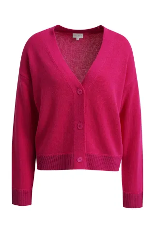 Milano Italy - V neck cardigan with 1/1 sleeve fuchsia - Gr. - S