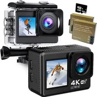 KINSI Action Cam 4K, WLAN Sportkamera 20MP mit EIS Bildstabilisierung Action Cam (170°-Weitwinkel, Duale Farbbildschirme, wasserdicht)