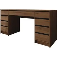 MIRJAN24 Schreibtisch Ada Bis (mit neun Schubladen), 154x55x76 cm, Schwarze Kunststofffüße, Schminktisch