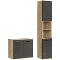 mokebo Badmöbel-Set Der Steuermann, (2-teilig), Made in Germany, Badezimmerschrank, Badschrank, Set in Eiche Anthrazit