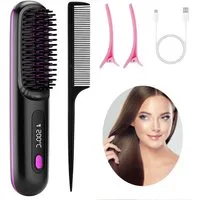 Fine Life Pro Haarglättbürste kabelloser Haarglätter, Stylingbürste, 3 Temperaturstufen, 3 Temperaturstufen, Negativ-Ionen-Technologie, glänzende Haare