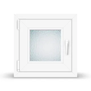 Badezimmerfenster mit Ornamentglas, Kunststofffenster aluplast Ideal 4000, Weiß, 510 x 510 mm, 1-teilig drehkipp links, nach Maß