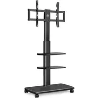 FITUEYES TV-Ständer mobile TV-Halterung mit Rollen, Ablagen, 32-70 Zoll, (bis 70,00 Zoll, 127-147 cm höhenverstellbar, ±30° schwenkbar, Holzbasis)