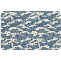 OnlyWow Badematte Waves - Klassisch - Blau, Höhe 10 mm, Polyester, Rechteckig, Badezimmerteppich, Badteppich, Rutschfest, Badvorleger, Waschbar